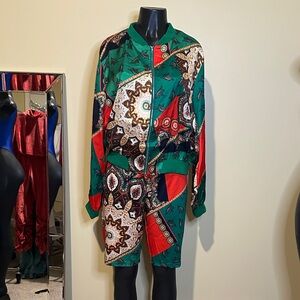 Colorful Patterned Jacket and Shorts Set